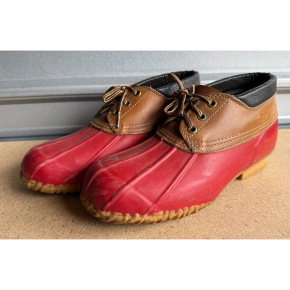 VTG Men's Sz 9 Eddie Bauer Low‎ Top Duck Boots Shoes Red Tan - Picture 1 of 6